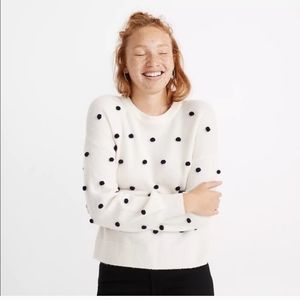 Madewell Womens Pom Pom Polkadot Cream Sweater Size Medium